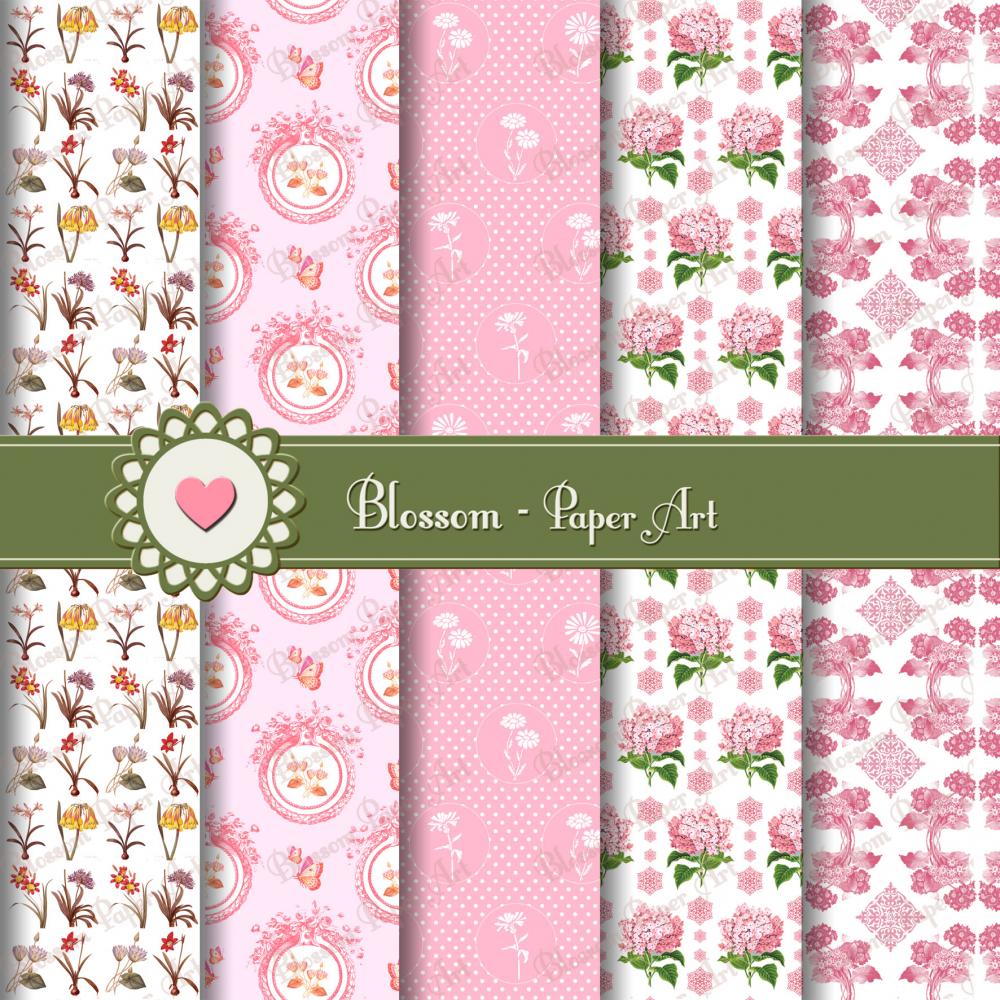 Pink Flowers Digital Scrapbooking - Vintage Paper - Download Images - Printables Scrapbook - 1023