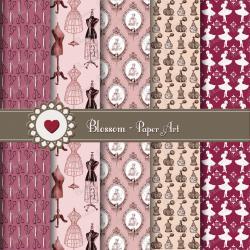 Vintage Sewing Scrapbooking Paper Pack - Digital Scrapbook - Purple - Mannequin - Ladies - Perfume - 12x12 inches - 300 dpi - 1030