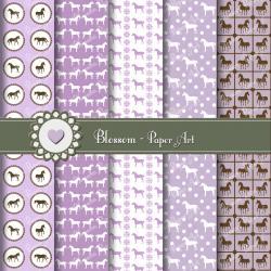 Violet Horses Scrapbooking Digital Paper Pack - Scrapbook - Collage Sheet - Printables - Download Images