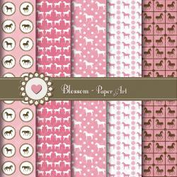 Pink Horses Scrapbooking Paper - Digital Download Image - 12x12 inches - 300dpi