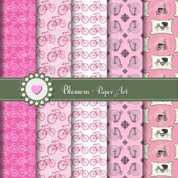 Pink Bicycles Scrapbook - Digital Scrapbooking Paper - Vintage - Download Images - Printables - Blossom Paper Art