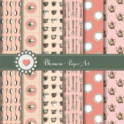 Pink Vintage Tea Time Scrapbooking Pack - Digital Scrapbook - Pink Paper - Printable - Invitations - Collage Sheets - 12x12 inches - 300 dpi